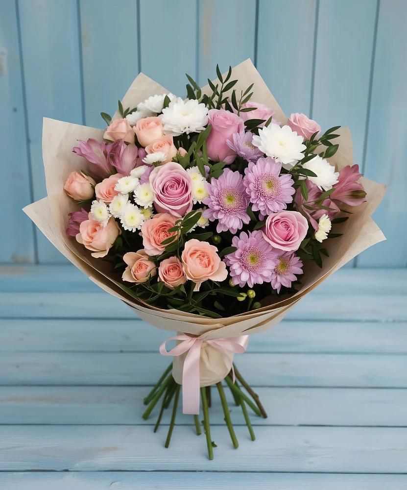 Букет цветов из: Хризантемы, Розы и Альстромерии в Рогнедино