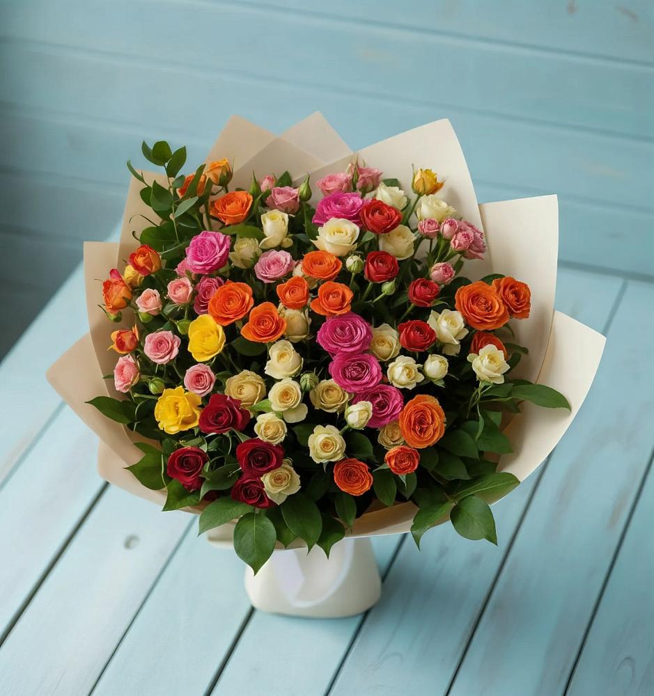 Букет Микс из разноцветных кустовых роз в Рогнедино