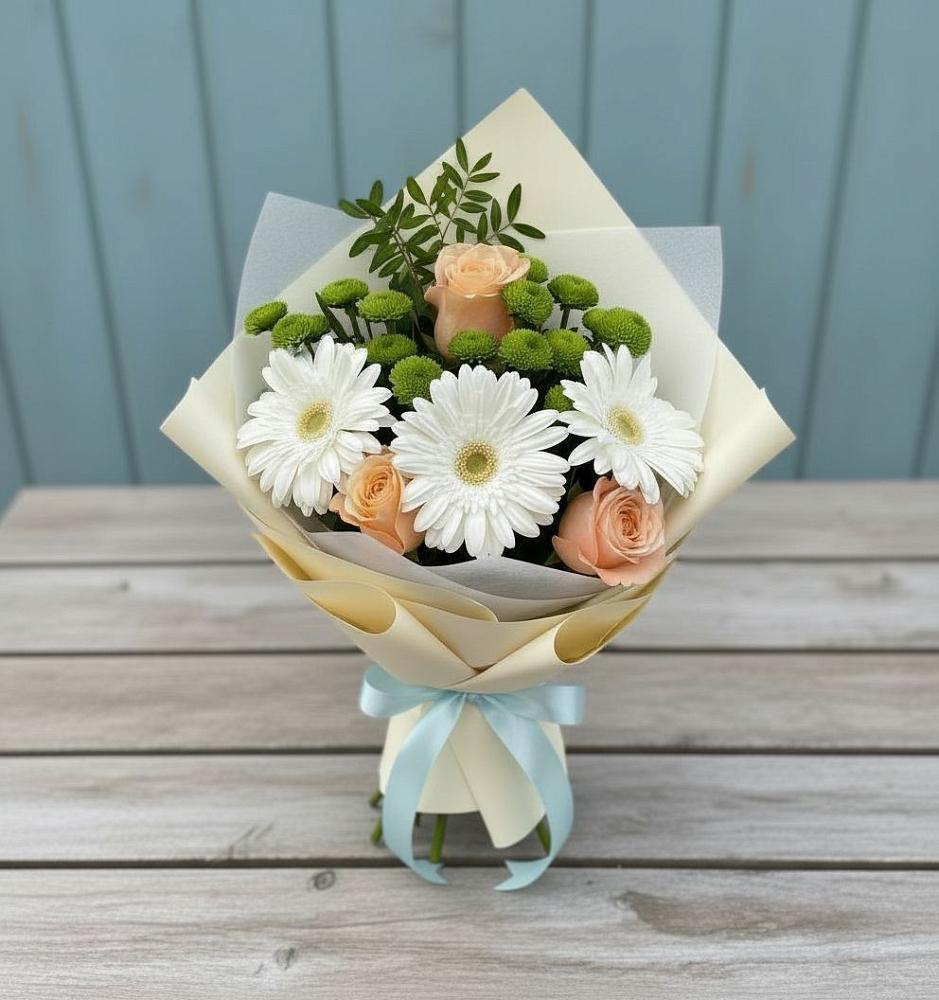 Букет цветов из: Герберы, Розы и Хризантемы в Рогнедино