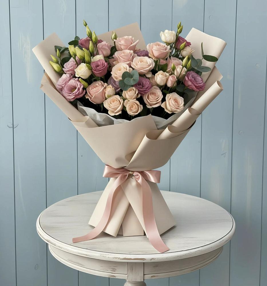 Букет цветов из: Розы и Лизиантусы в Рогнедино